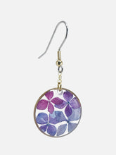 Load image into Gallery viewer, Pink &amp; Purple Hydrangea Brass Round Earrings
