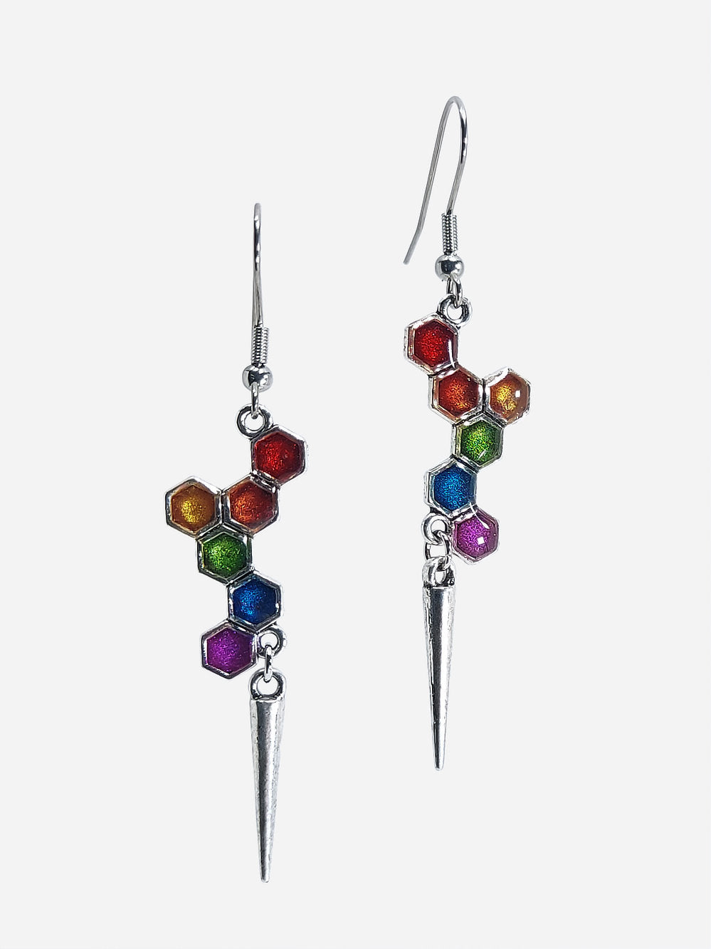 Rainbow Hexagon Spike Charm Earrings