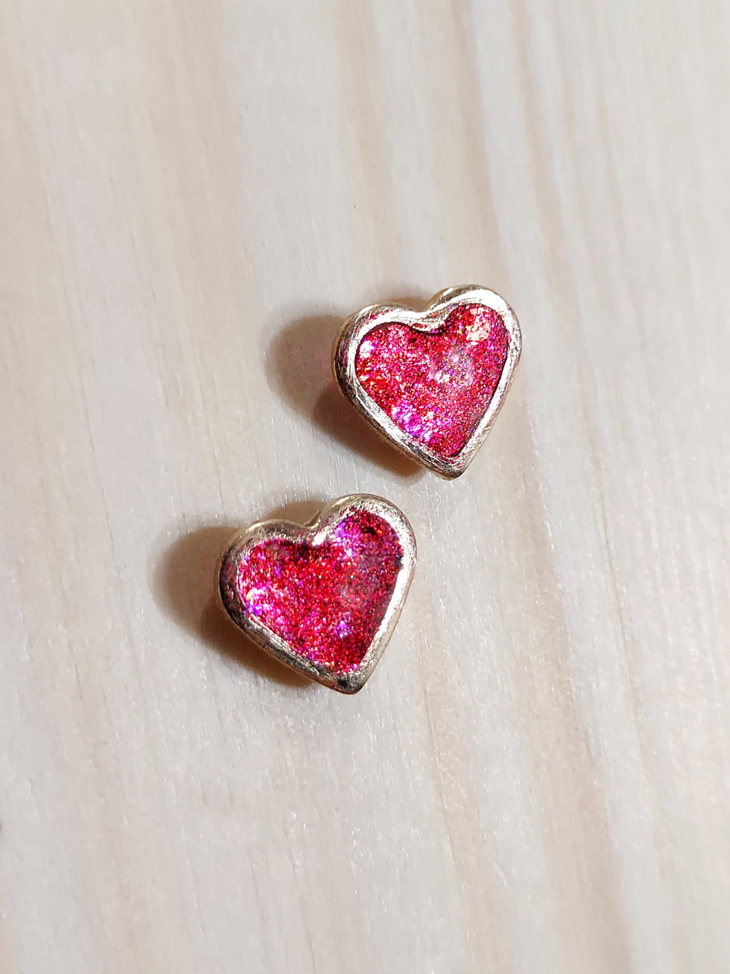 Small Red And Pink Heart Stud Earrings