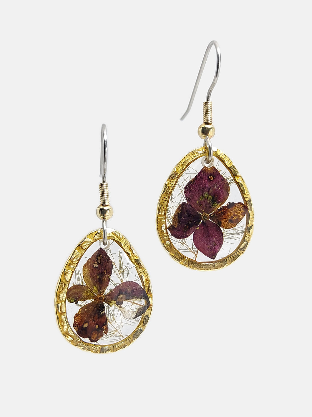 Textured Brass Hydrangea Teardrop Earrings