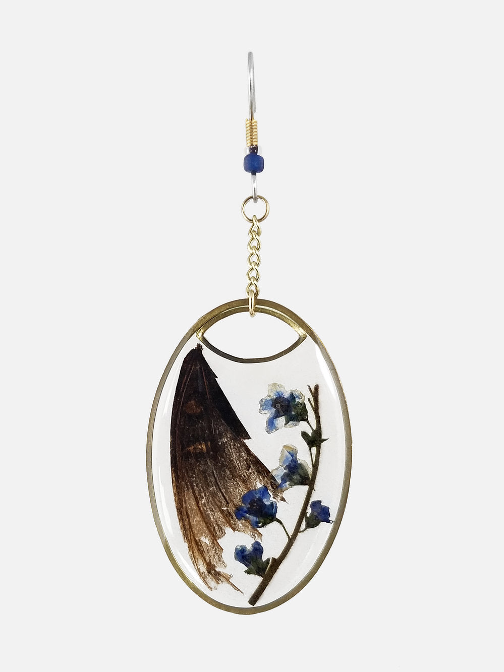 Butterfly Wing And Forget-Me-Not Brass Earrings