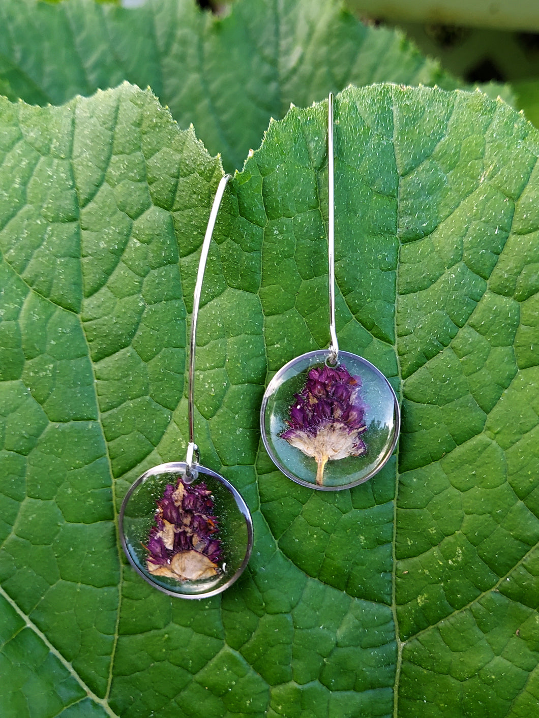 Round Purple Nettle Marquise Earrings