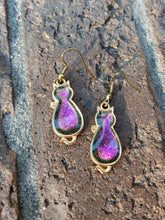 Load image into Gallery viewer, Iridescent Foil Kitty Bezel Drop Earrings
