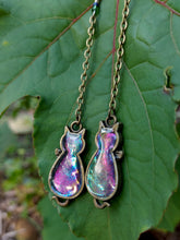 Load image into Gallery viewer, Iridescent Foil Kitty Bezel Drop Earrings
