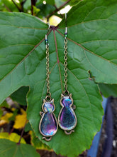 Load image into Gallery viewer, Iridescent Foil Kitty Bezel Drop Earrings
