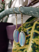 Load image into Gallery viewer, Matte Stripe Foil Oval Brass Earrings
