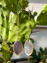 Load image into Gallery viewer, Matte Stripe Foil Oval Brass Earrings
