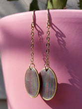 Load image into Gallery viewer, Matte Stripe Foil Oval Brass Earrings
