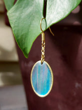 Load image into Gallery viewer, Matte Stripe Foil Oval Brass Earrings
