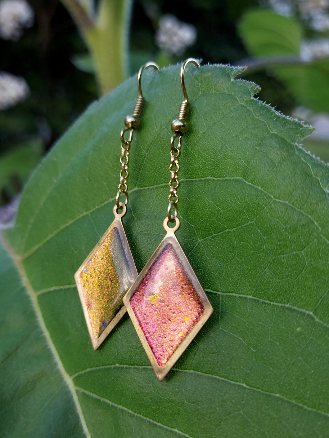 Chameleon Color Shift Brass Diamond Earrings