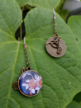 Load image into Gallery viewer, Round Mood Changing Tropical Flower &amp; Hummingbird Charm Earrings
