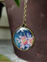 Load image into Gallery viewer, Round Mood Changing Tropical Flower &amp; Hummingbird Charm Earrings
