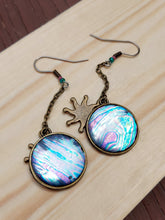 Load image into Gallery viewer, Round Mood Changing Iridescent Foil Earrings With Charms
