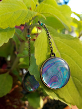 Load image into Gallery viewer, Round Mood Changing Iridescent Foil Earrings With Charms

