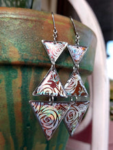 Load image into Gallery viewer, Three-Tier Triangle Holo Rose Foil Earrings
