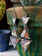 Load image into Gallery viewer, Three-Tier Triangle Holo Rose Foil Earrings
