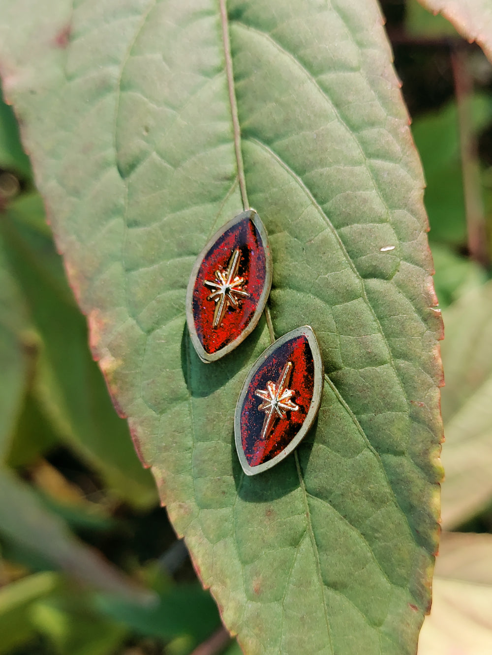 Cosmic Starburst Marquise Brass Stud Earrings