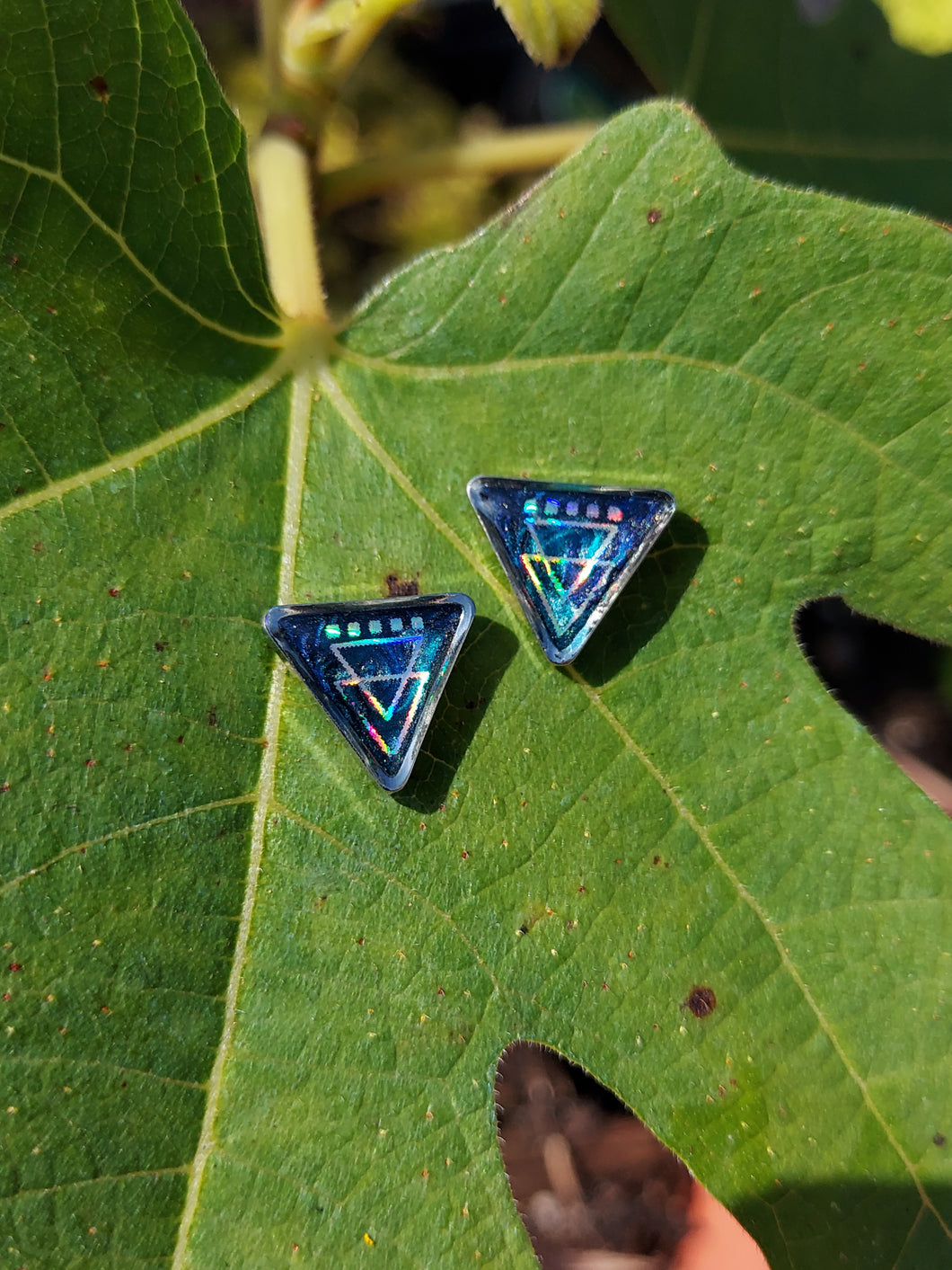 Holographic Geometric Foil Triangle Post Stud Earrings